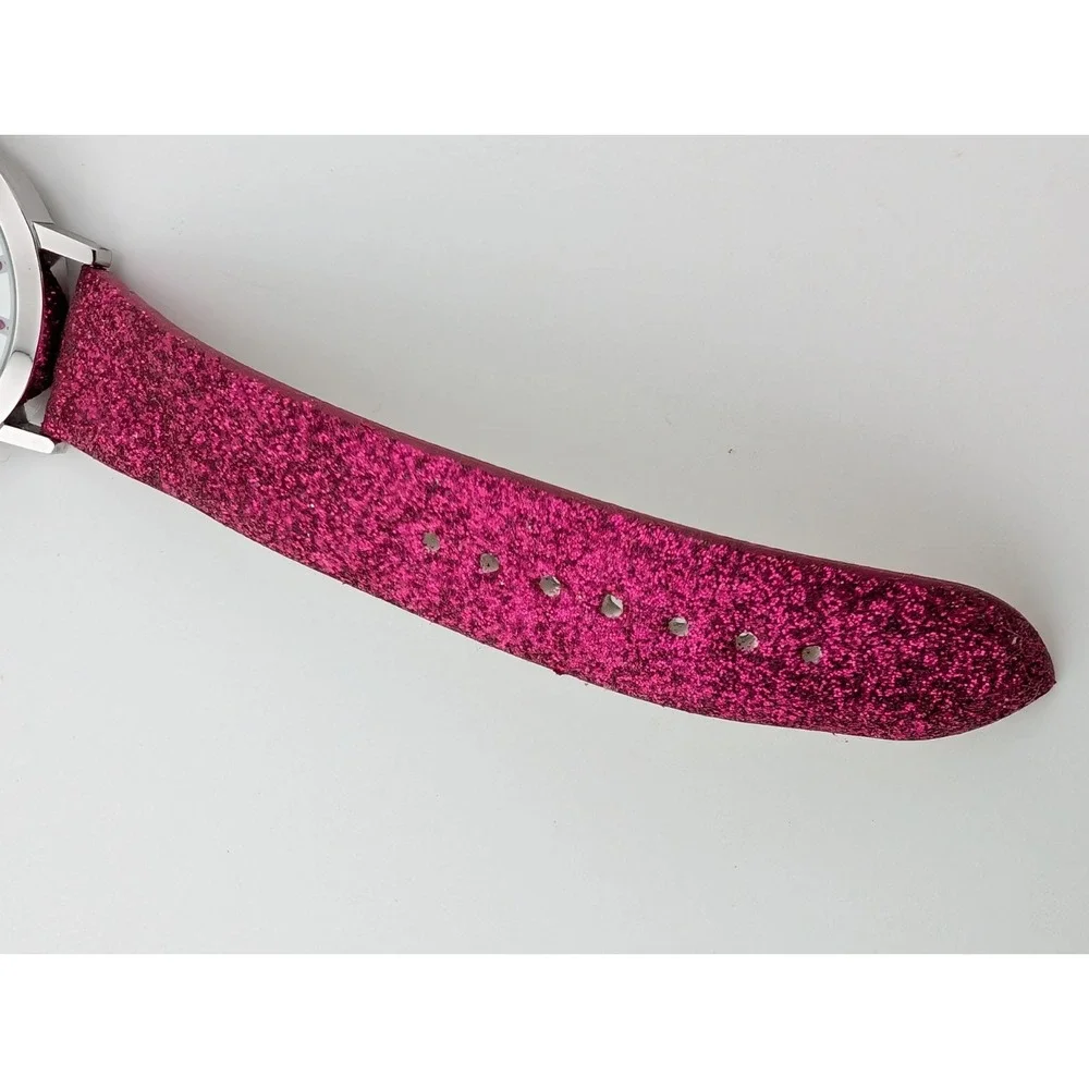 Avon‎ Glitter Watch Women 34mm Silver Case Pink Glitter Band- New Battery